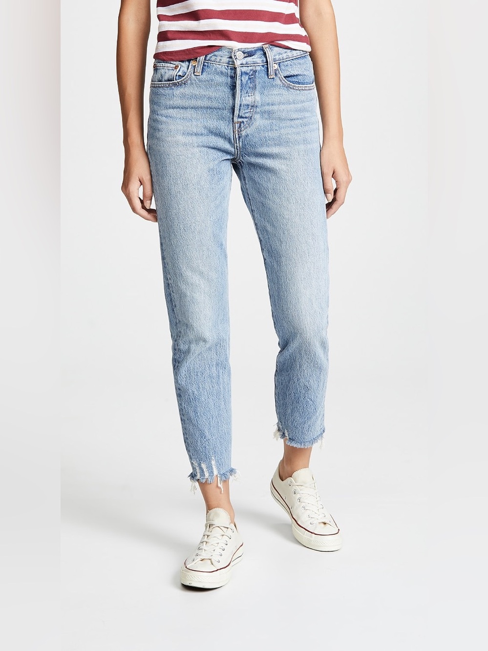 LEVI’S Wedgie Icon Jeans Raw Hem Cotton Medium Blue Wash Denim Size 28